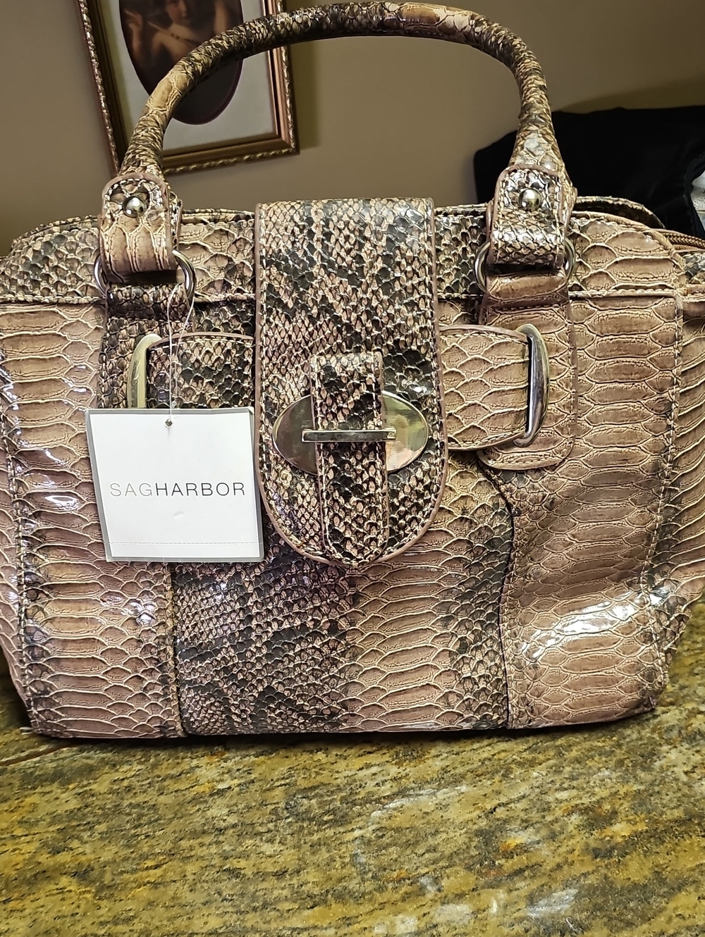 Sag Harbor Taupe Faux-Snake Skin Satchel /handbag